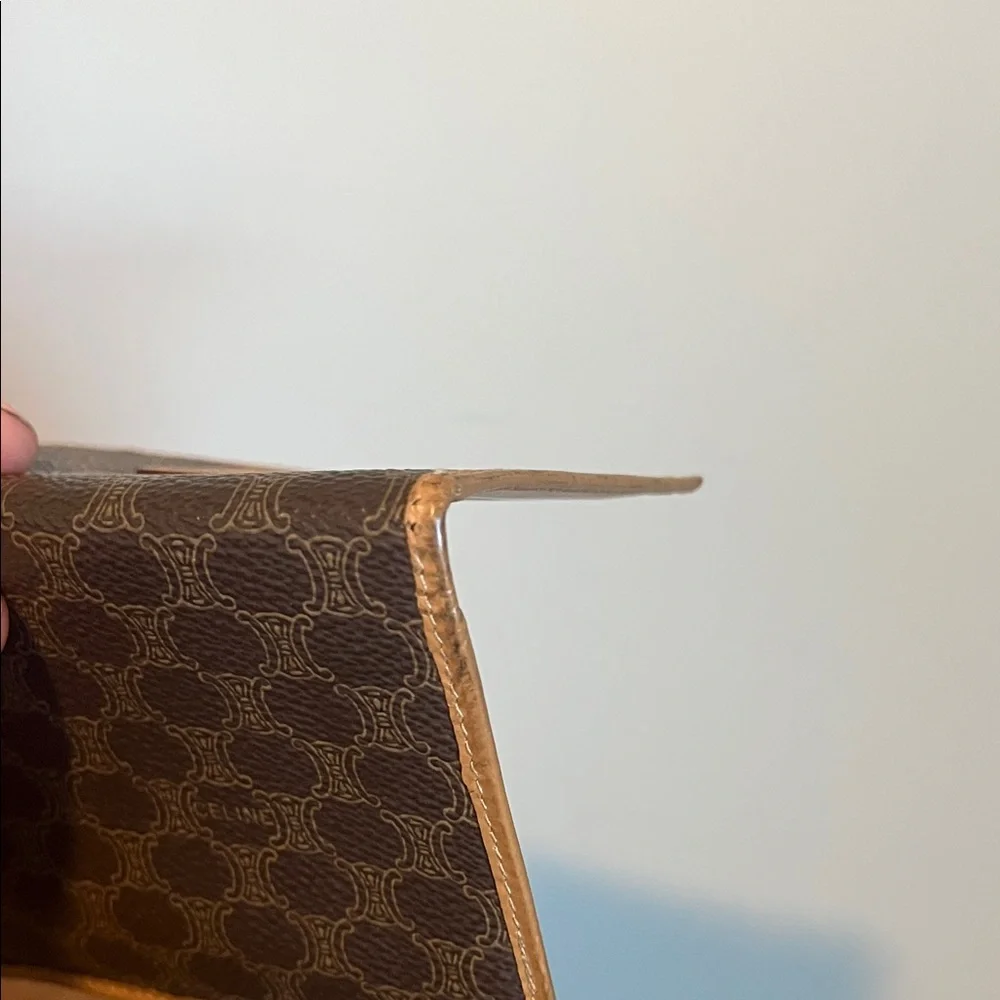 Celine Dark Brown Monogram Card Holder with Tan Trim
